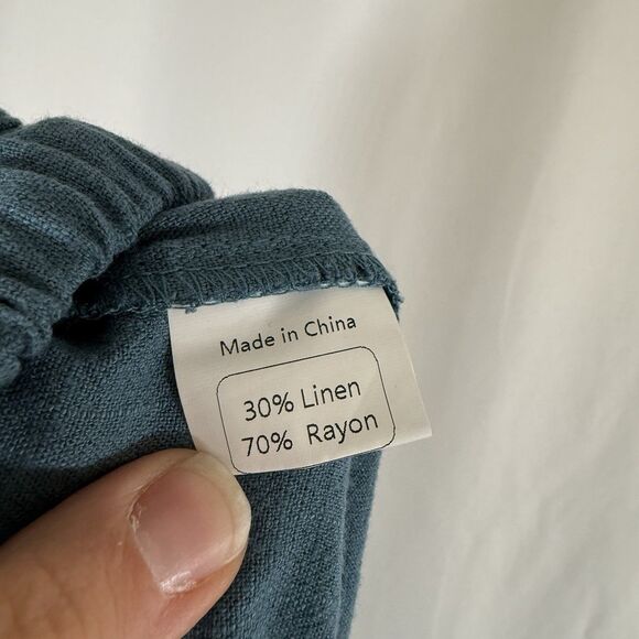 Tarse Pants Women's Medium Green Pull On Drawstring Cargo Pockets Linen - Picture 8 of 12